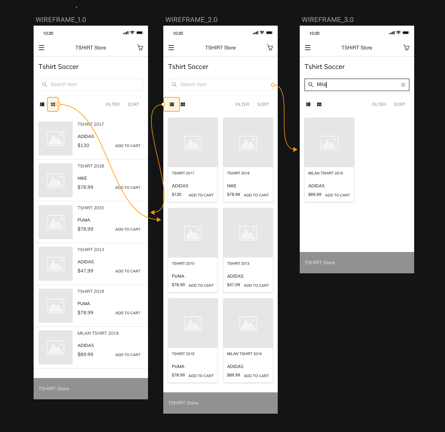 mobile wireframes