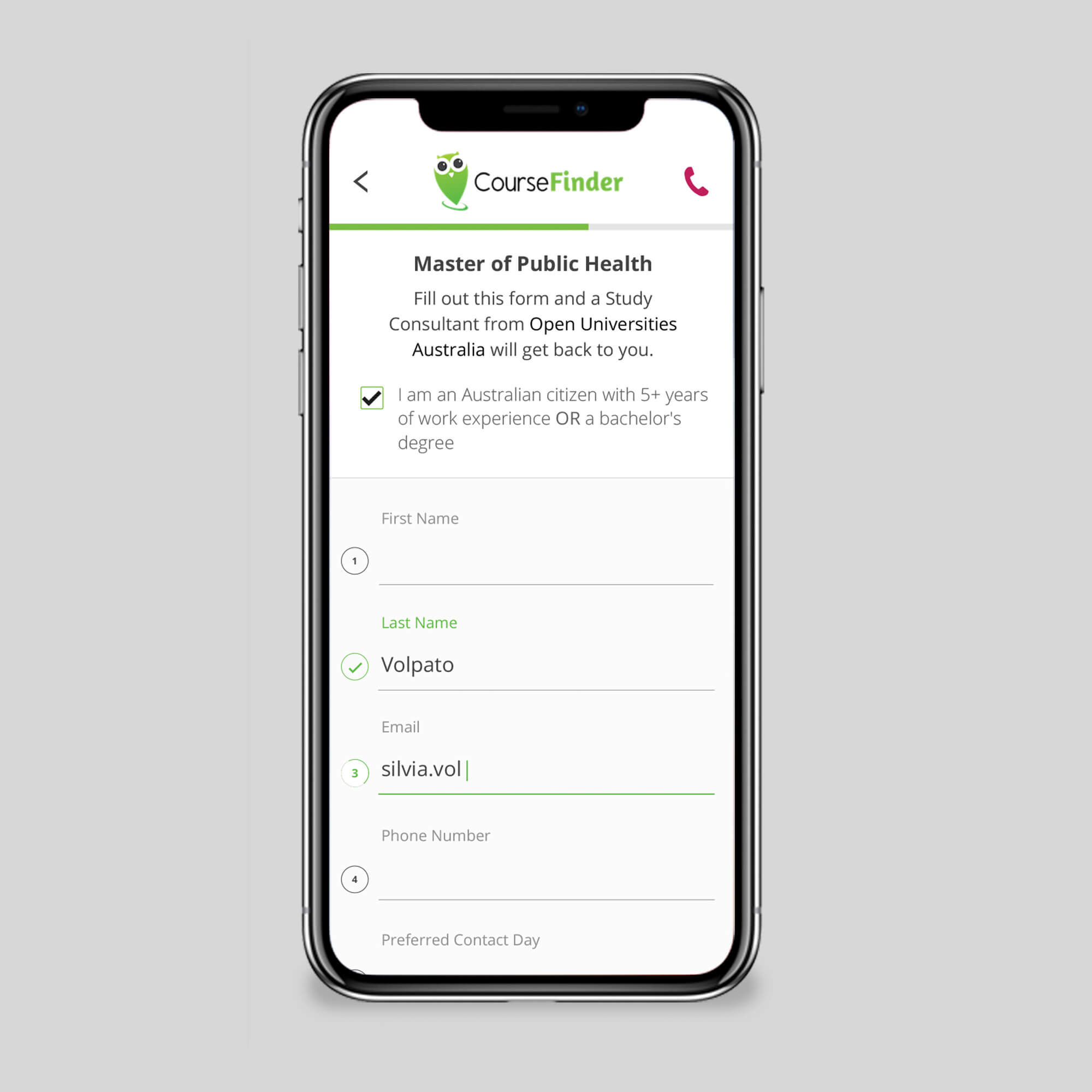 course finder mobile