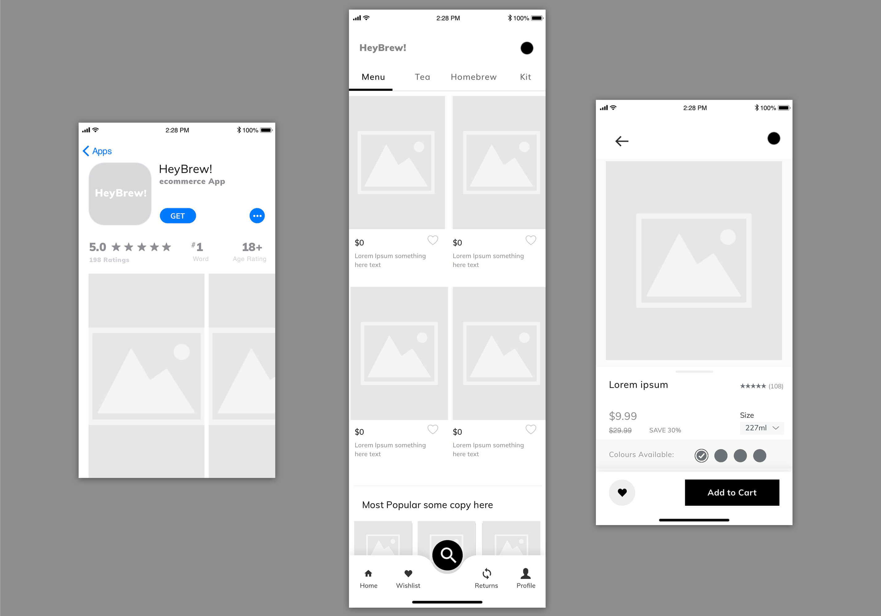 app wireframes